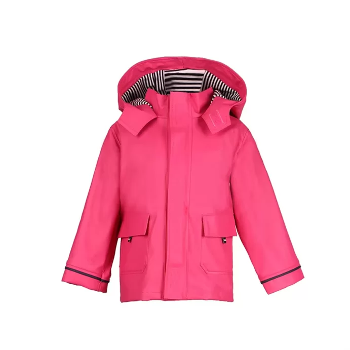 Basic Hooded PU Kids Rain Jacket with Strip Lining
