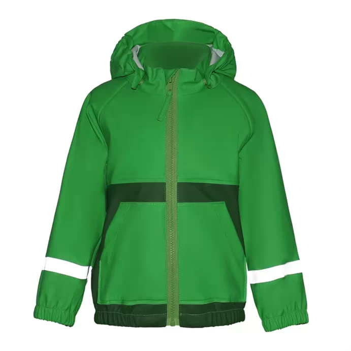 Green Kids PU Rain Jacket with Pockets